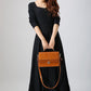 long sleeve Maxi Black Linen Dress -LBD 793#