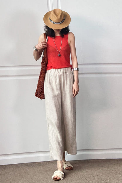 Women Cotton Linen Loose Wide Leg Pants 3496