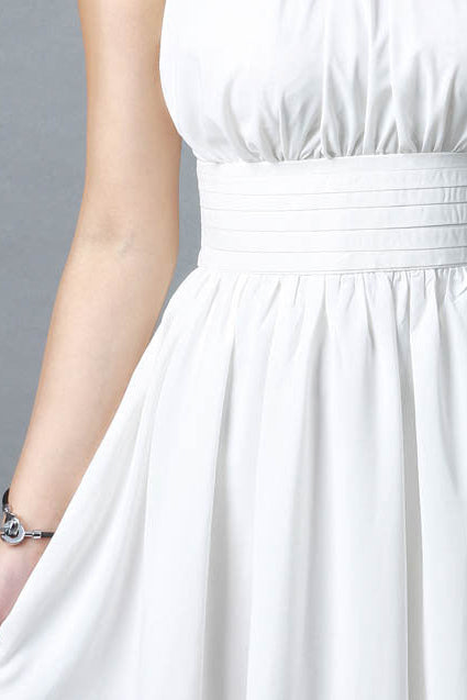 White Chiffon Mini Dress Sleeveless High Neck Dress 193 White / XL White Chiffon Mini Dress Sleeveless High Neck Dress 193 White / XL