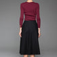 Mysterious Black Wool Skirt With Flower Lace on the Left Front Warm Black Skirt (1438)