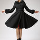 Black wool coat - women hooded coat - winter jacket cashmere coat 711#