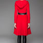 Lovely Princess Style Wool Coat Red Hooded Coat Winter Coat With Leather Stitching (1424)