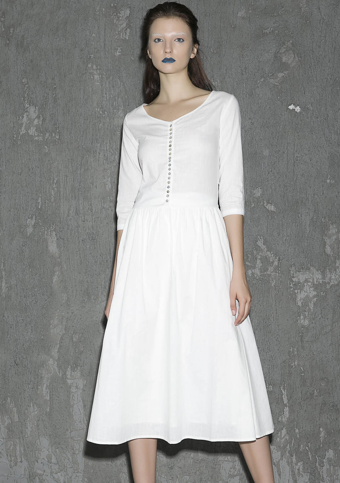 White linen dress maxi dress women dress long prom dress(1306)