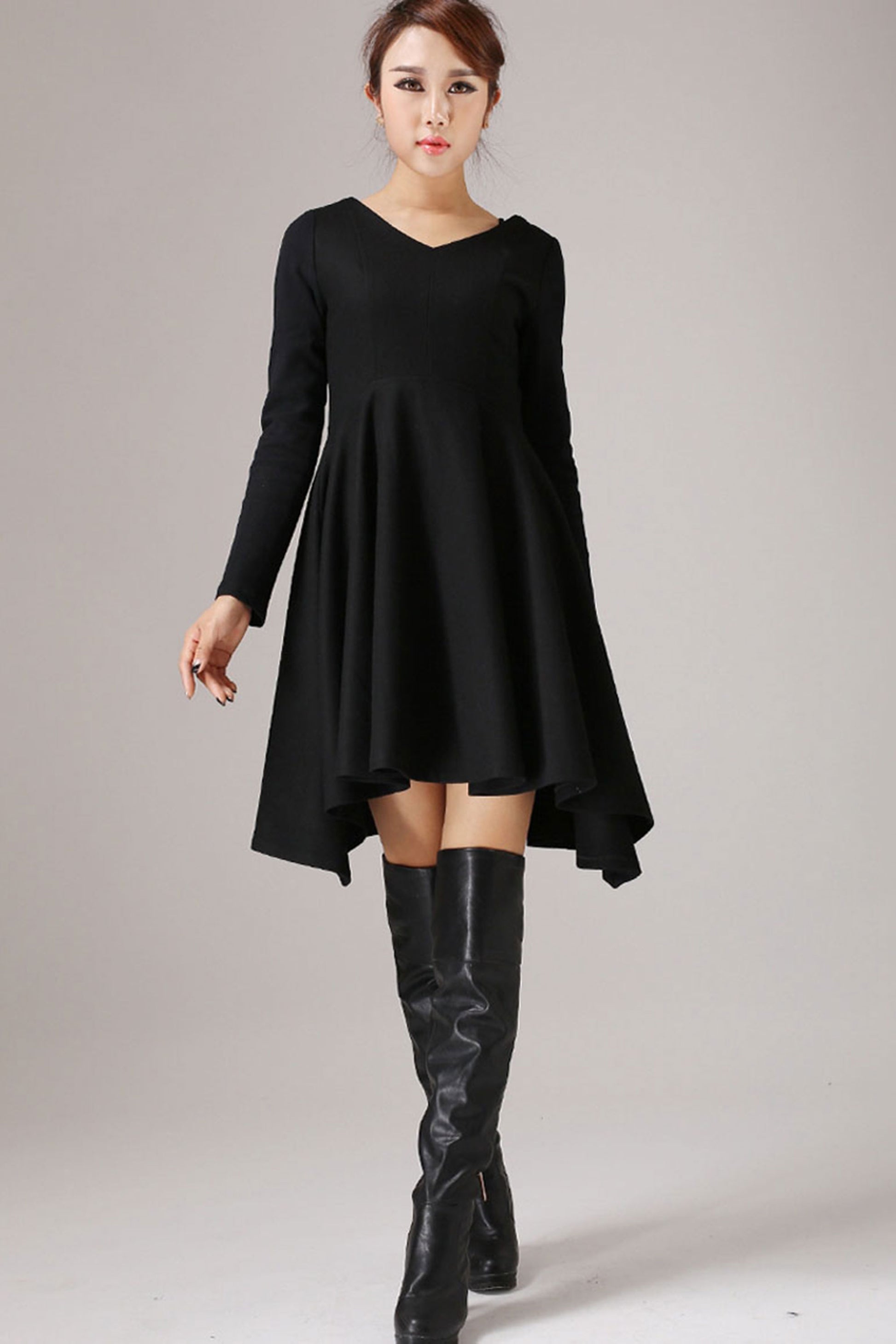 Black Women's Wool Dress 767 - XS(0) Black Women's Wool Dress 767 - XS(0)