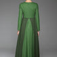 Green Wool Dress Winter Maxi Dress Dark Green Stitching Dress Long Sleeves Dress(1443)