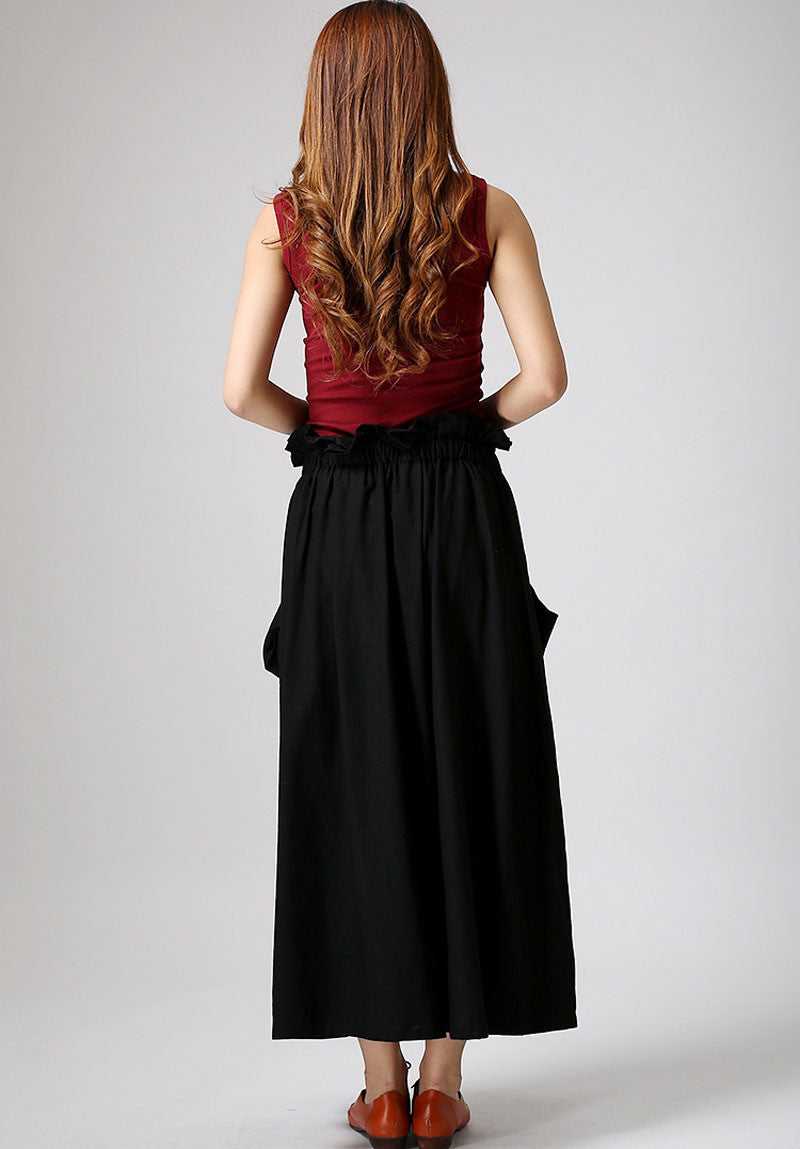 Black skirt Maxi women skirt elastic waist linen skirt 0898#