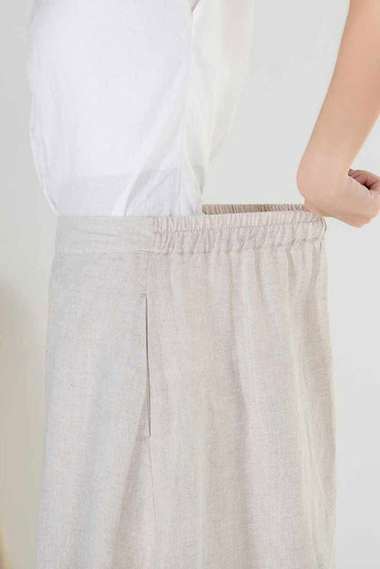 Linen A-Line Midi Skirt - Elastic Waist Two Pockets | Xiaolizi 2396