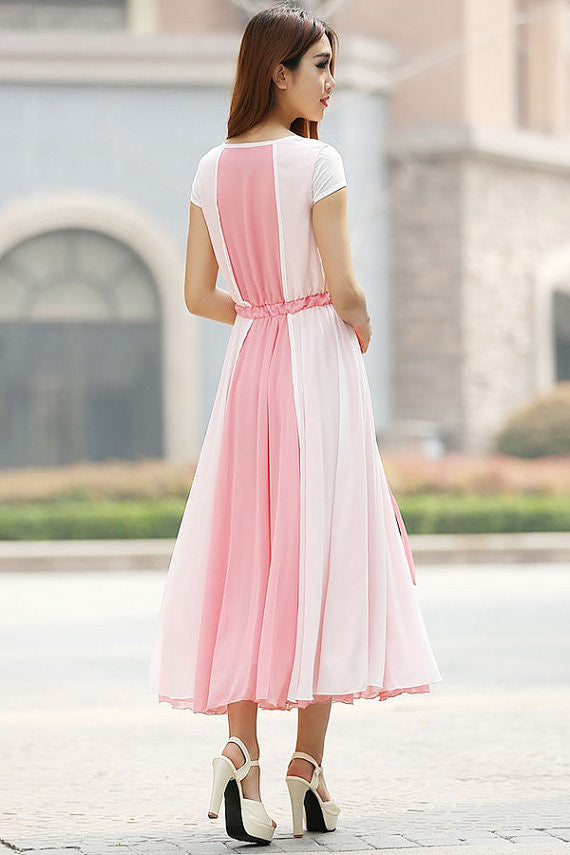 Pink chiffon dress maxi dress prom dress wedding dress (925) Xiaolizi Pink chiffon dress maxi dress prom dress wedding dress (925) Xiaolizi