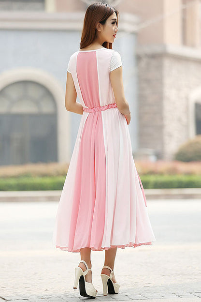 Pink Chiffon Maxi Dress - A-Line Wedding Bridesmaid | Xiaolizi 925