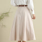 Beige Vintage Inspired 1950s Swing Linen Midi Skirt 278701