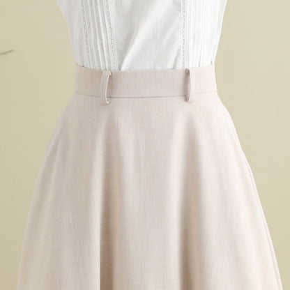 Beige Cotton Blend Midi Skirt - Vintage 1950s Swing Circle Skater 2787