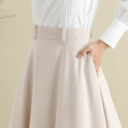 Beige Cotton Blend Midi Skirt - Vintage 1950s Swing Circle Skater 2787