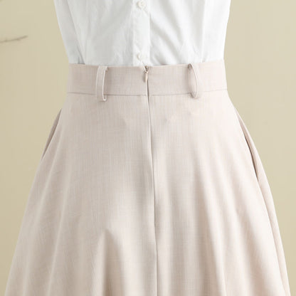 Beige Cotton Blend Midi Skirt - Vintage 1950s Swing Circle Skater 2787