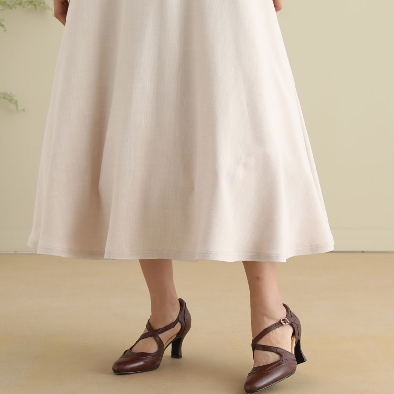 Beige Vintage Inspired 1950s Swing Linen Midi Skirt 278701