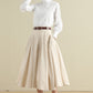 Women Beige Pleated Linen Midi Skirt 279701