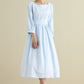 Blue A Line pleated Linen Cottagecore Dress  279201