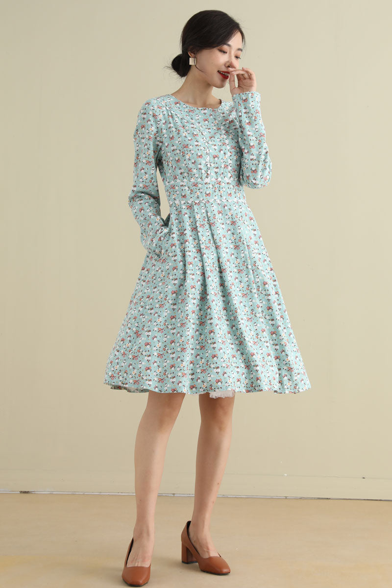 Long sleeves Floral Cottagecore Dress with pockets 279501