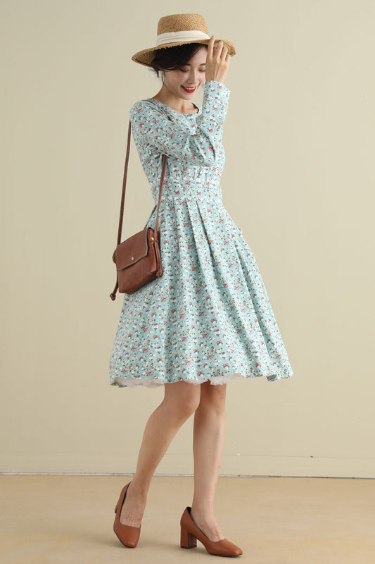 Long sleeves Floral Cottagecore Dress with pockets 279501