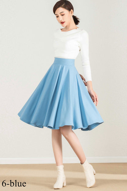 Wool Blend A-Line Skirt – Classic High Waist Midi Skirt with Pockets 1633