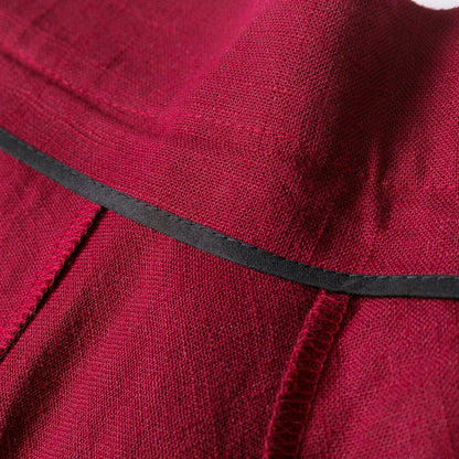 Red Linen Cotton Maxi Skirt - High Waist A-Line with Pockets 2542