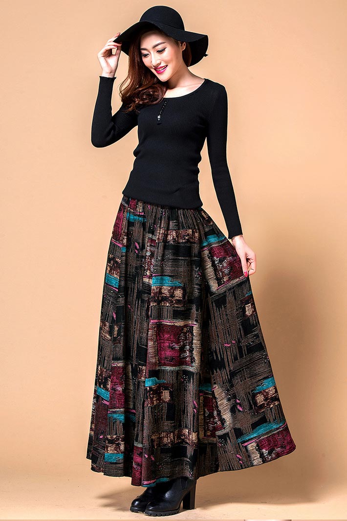 Floral midlife pleated skirt for women S011