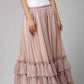 Handmade Pink Chiffon Long Skirt – Romantic Layered Summer Maxi for Women  0663