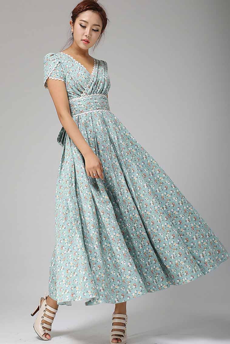 Pure Cotton Blue Flower Printed Lace Dress – Safehugs