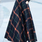 Navy Plaid Wool Skirt – Maxi A-Line with Orange and Green Stripes 2709