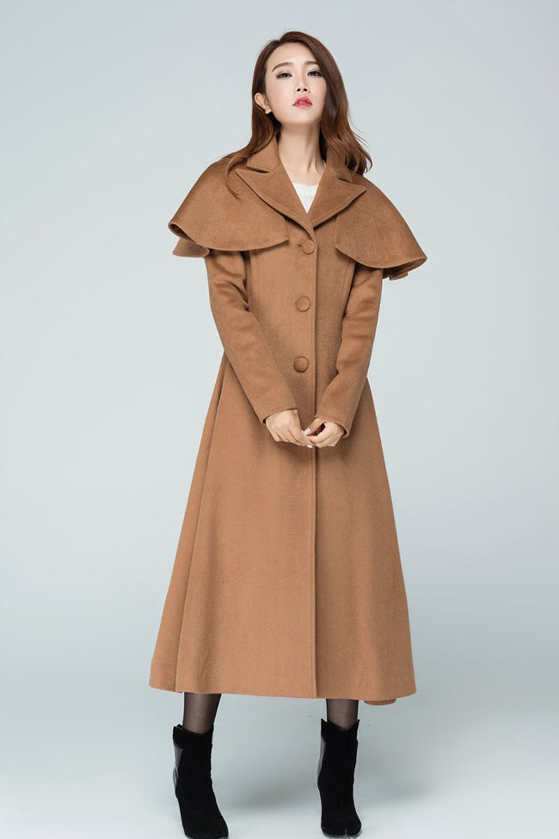 Maxi Wool Coat With Capelet For Women 1599#