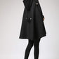 Women Black Hooded Wool Cape Coat 0698#