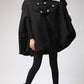 Women Black Hooded Wool Cape Coat 0698#