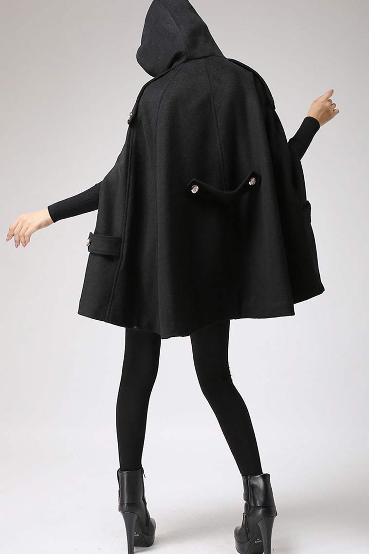 womens hooded wool cape coat for women 0698#