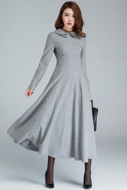 Classic Wool Dress Heather Grey A-Line Silhouette for Winter 1613 Classic Wool Dress Heather Grey A-Line Silhouette for Winter 1613