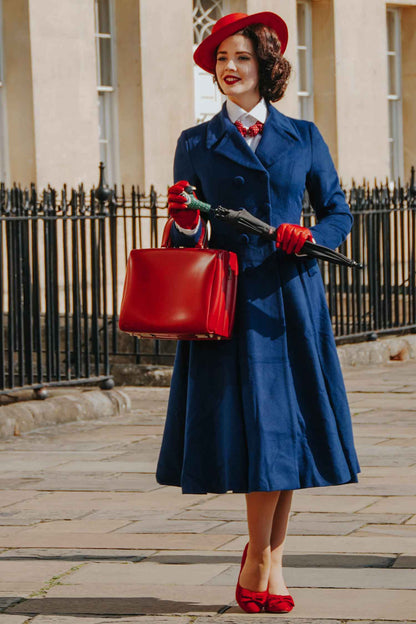 Handmade Navy Wool Coat – Double-Breasted Vintage Maxi Overcoat | Xiaolizi 2469