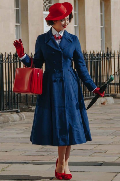 Handmade Navy Wool Coat – Double-Breasted Vintage Maxi Overcoat | Xiaolizi 2469