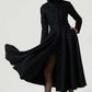 winter maxi hooded black wool coat 1958#