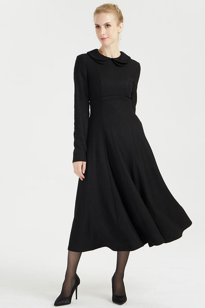classic black maxi wool dress for women 2003