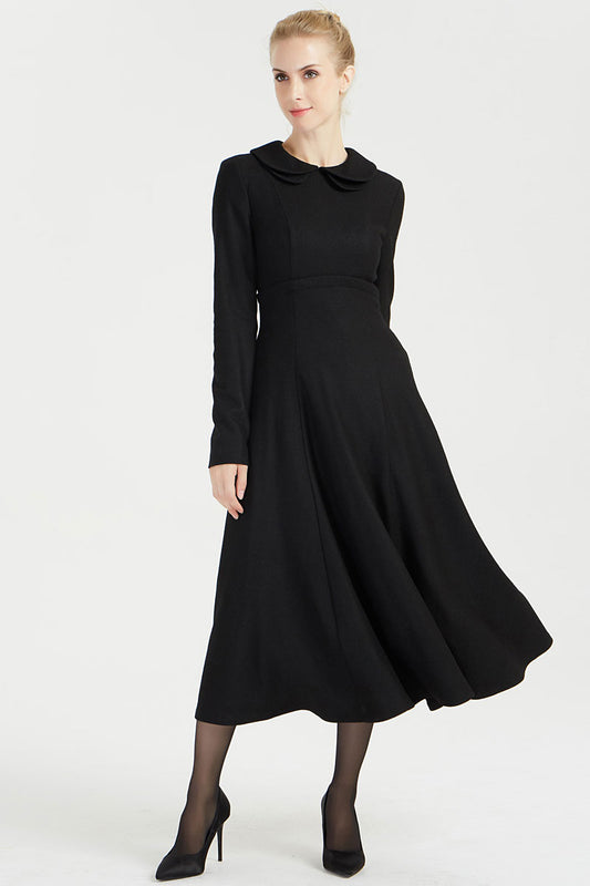 winter dress women, dark gray wool dress, knee length dress, wool dress,  pocket dress 1812