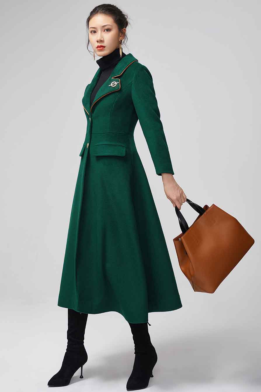 Women's green wool maxi coat  2202#