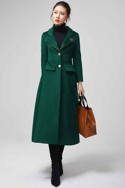 Women's green wool maxi coat  2202