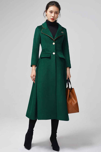 Women's green wool maxi coat  2202