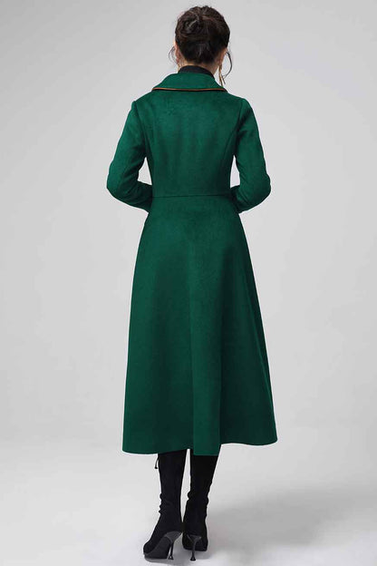 Women's green wool maxi coat  2202