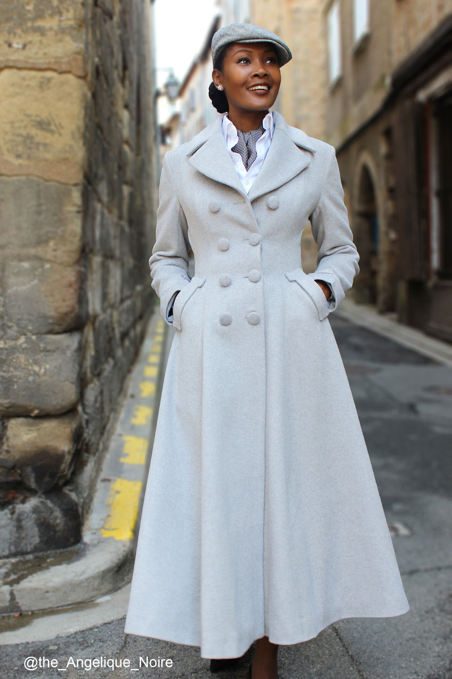 Double breasted maxi wool coat in Grey 2406#