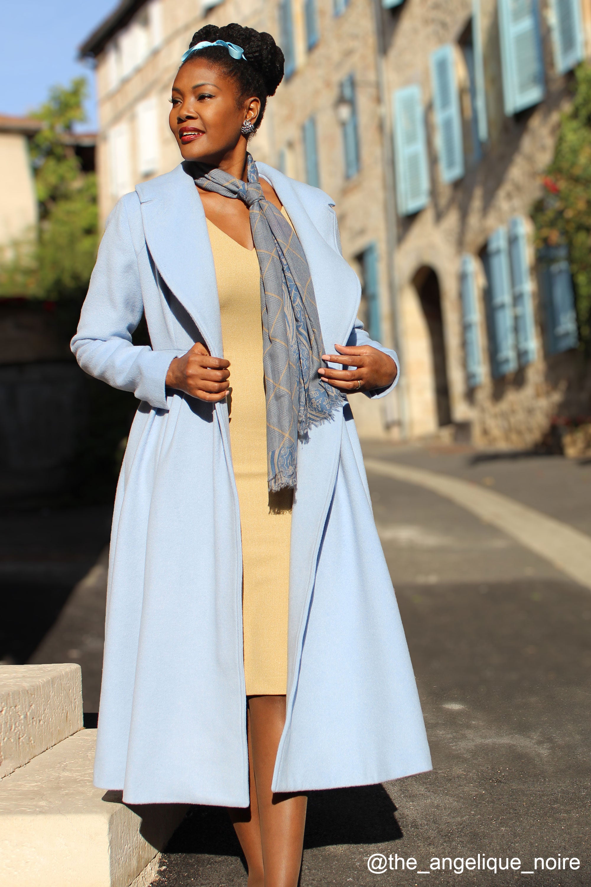 Wool Princess maxi coat in Baby blue 2407#