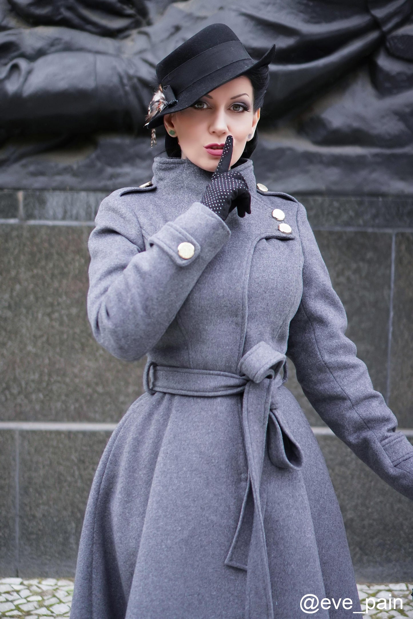 Grey Long Winter Wool Coat Women 2408