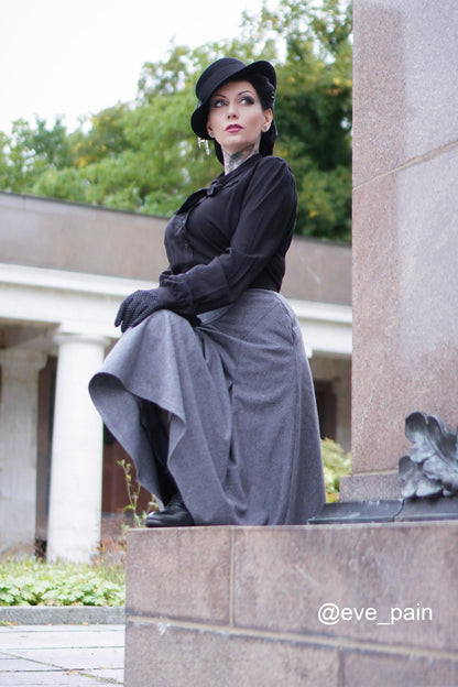 Gray High Waisted A Line Wool Midi Skirt 2409