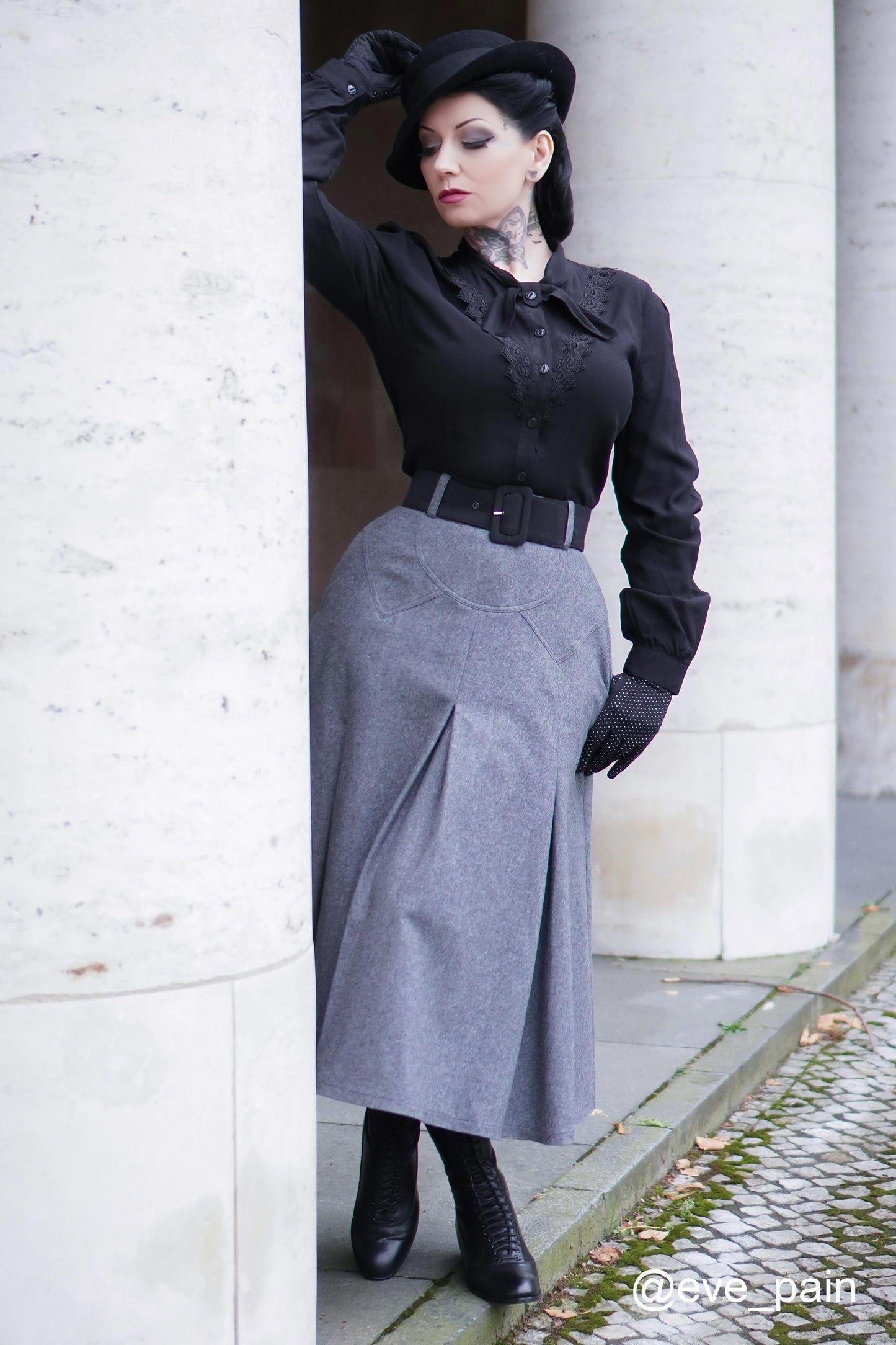 Gray High Waisted A Line Wool Midi Skirt 2409