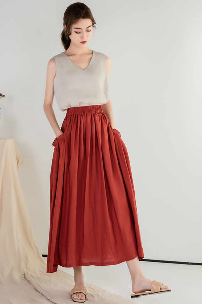 Elastic wasit maxi linen skirt 2391
