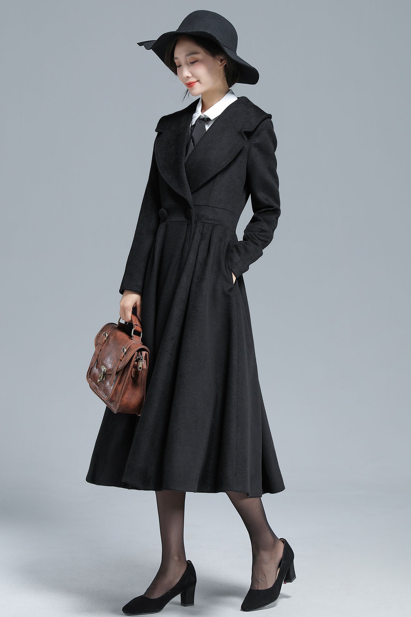 Vintage Inspired Black Long Wool Princess Coat 3130#