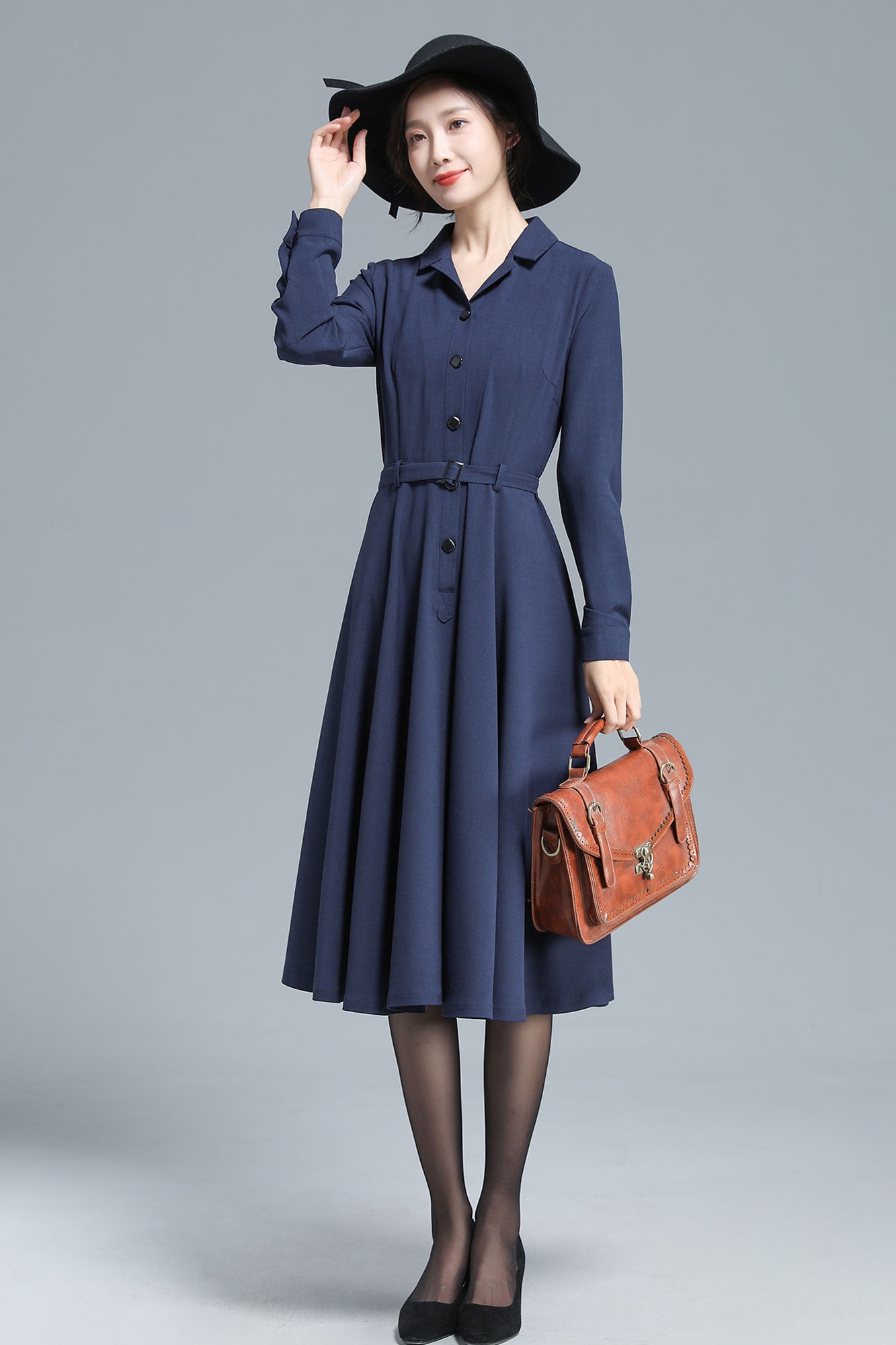1950s Navy Blue Linen Dress 3132